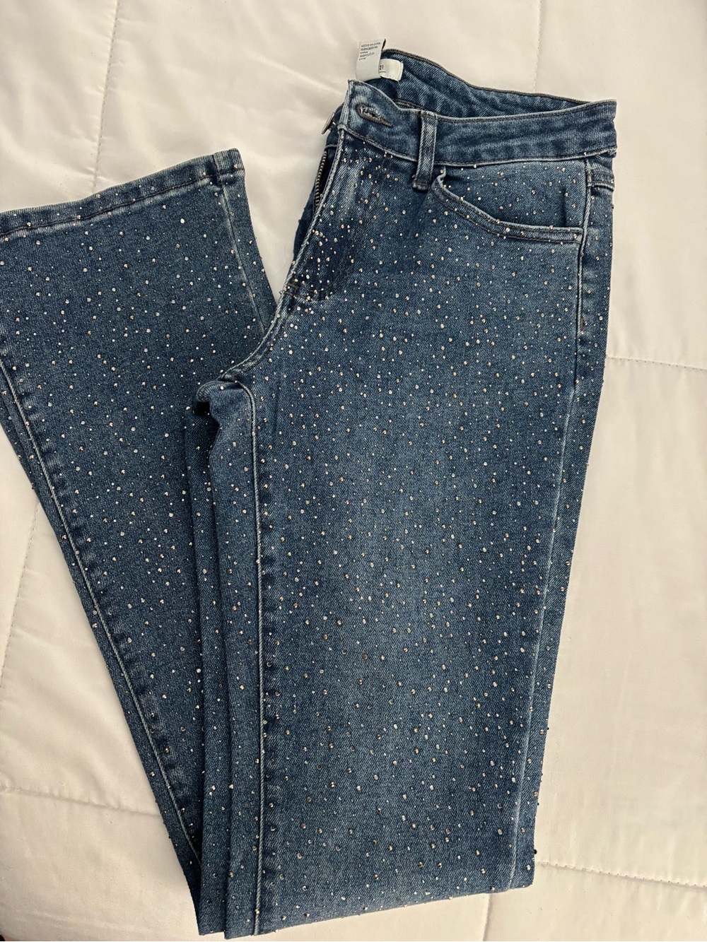Forever 21 Blue Skinny Jeans with Rhinestone Detail